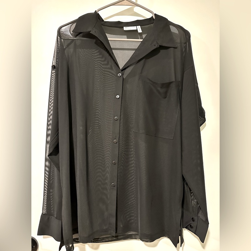 ASOS Black Oversized Mesh Button Up | size 2